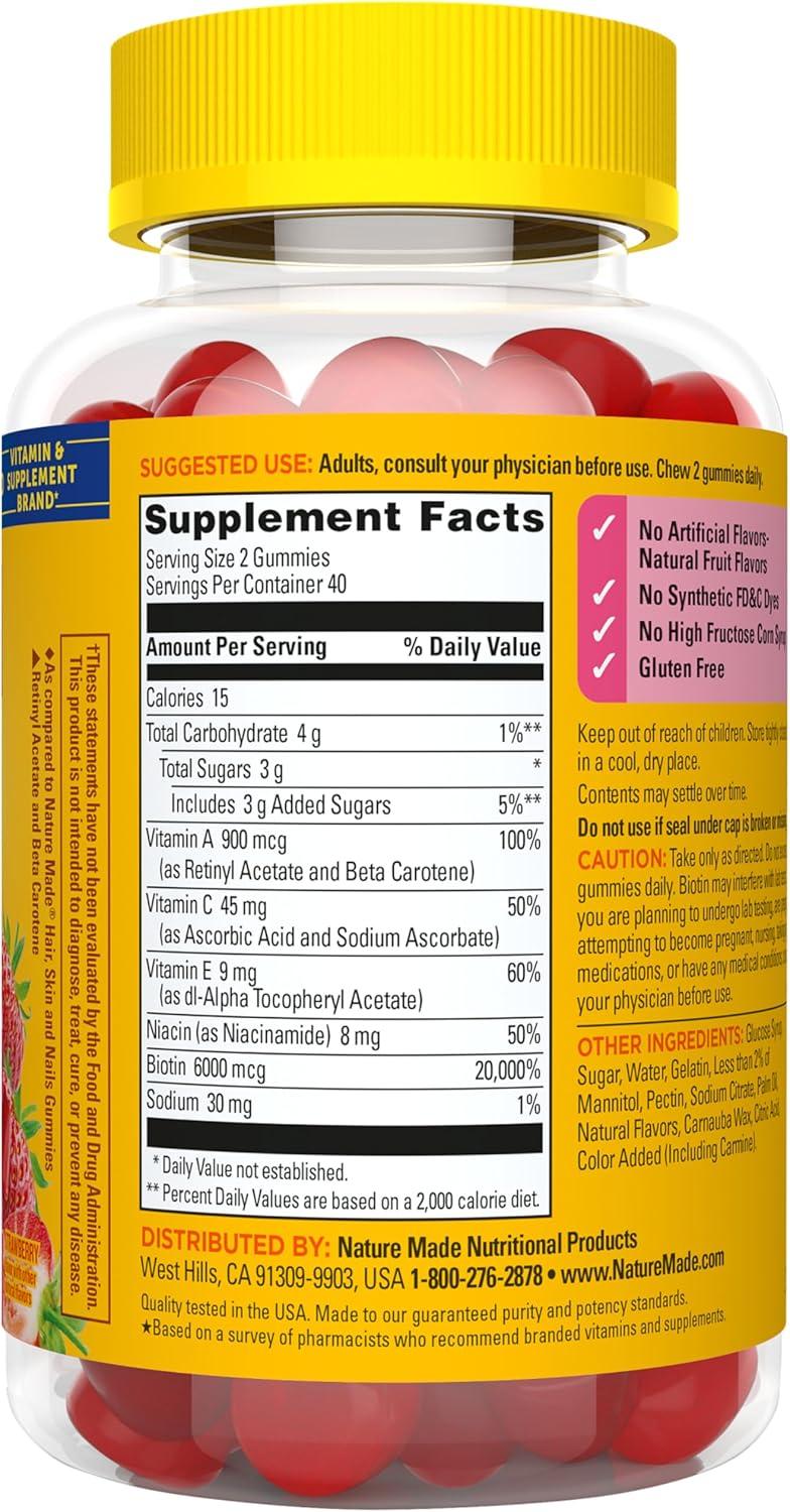 image:imageNature Made Advanced Hair Skin and Nails Gummies Biotin Pro Retinol A Niacinamide Vitamin C amp Vitamin E 80 Gummies 40 Day Supply