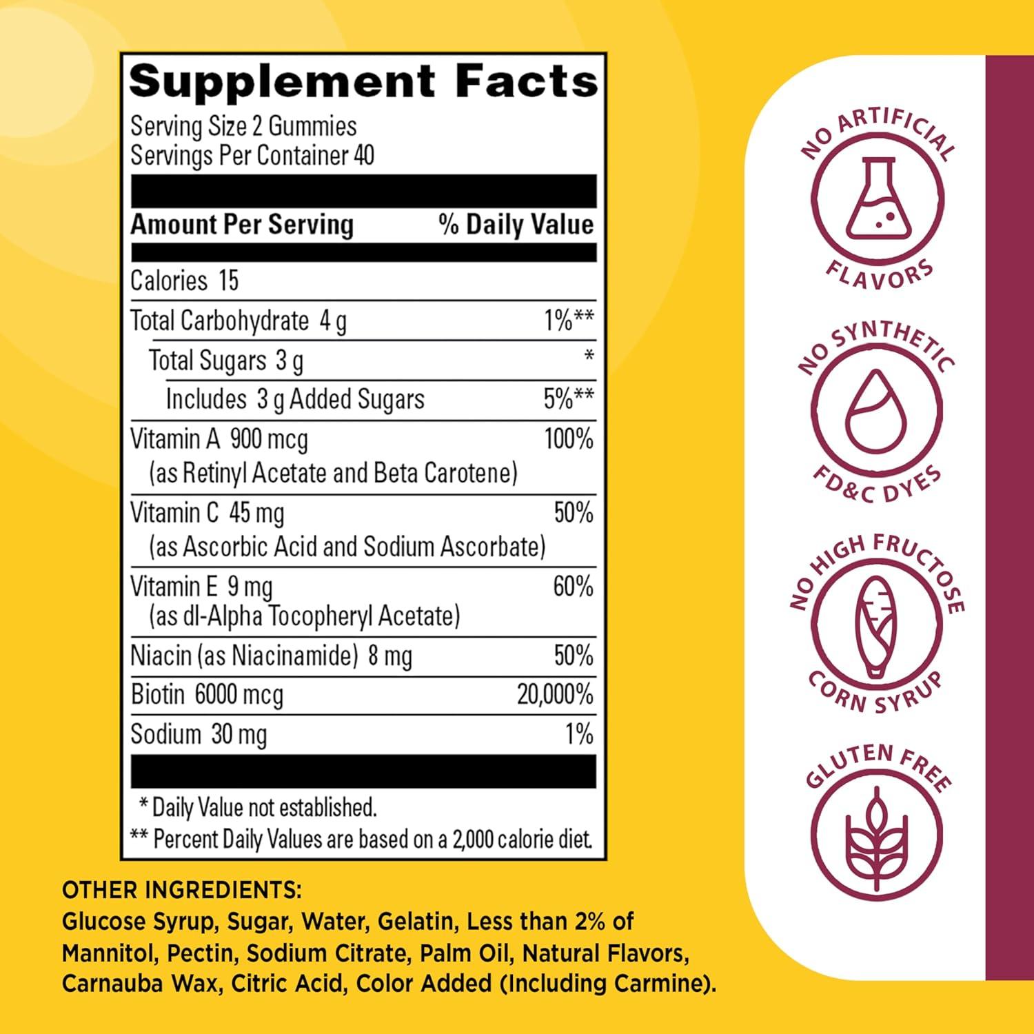 image:imageNature Made Advanced Hair Skin and Nails Gummies Biotin Pro Retinol A Niacinamide Vitamin C amp Vitamin E 80 Gummies 40 Day Supply