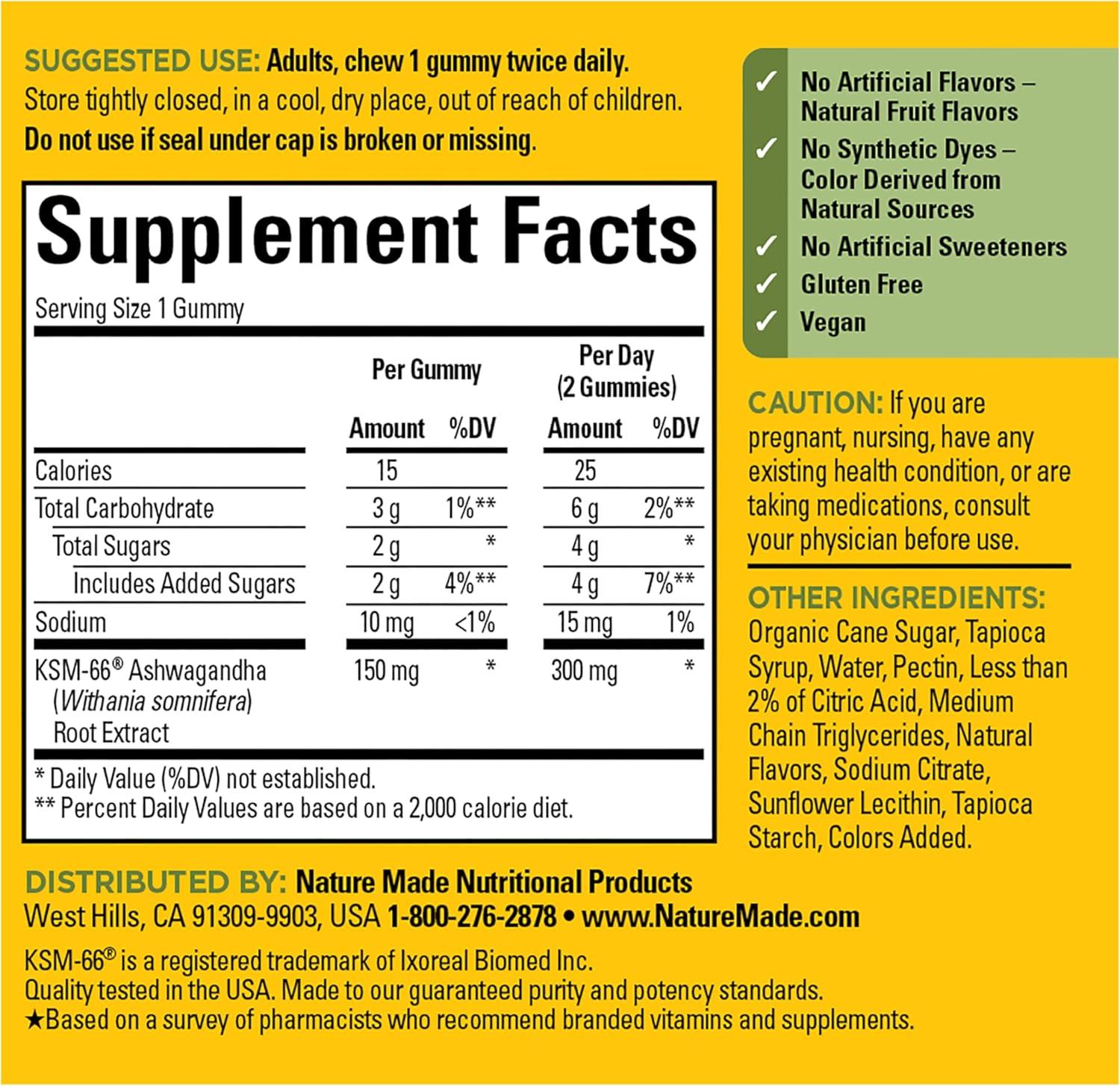 image:imageNature Made Ashwagandha Gummies Vegan KSM 66 Ashwagandha Supplement for Stress Support 60 Count 30Day Supply60 Count Pack of 1