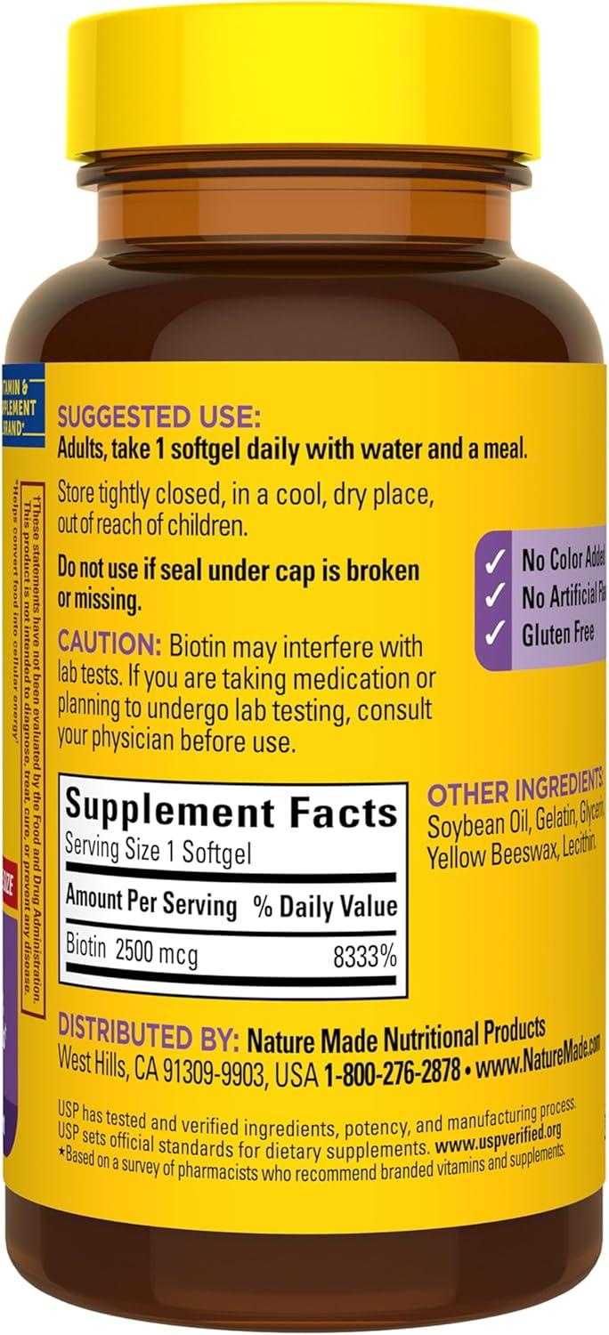 image:imageNature Made Biotin 2500 mcg Extra Strength Biotin Supplements Support Healthy Hair Skin amp Nails 150 Softgels 150 Day Supply150 Count Pack of 1