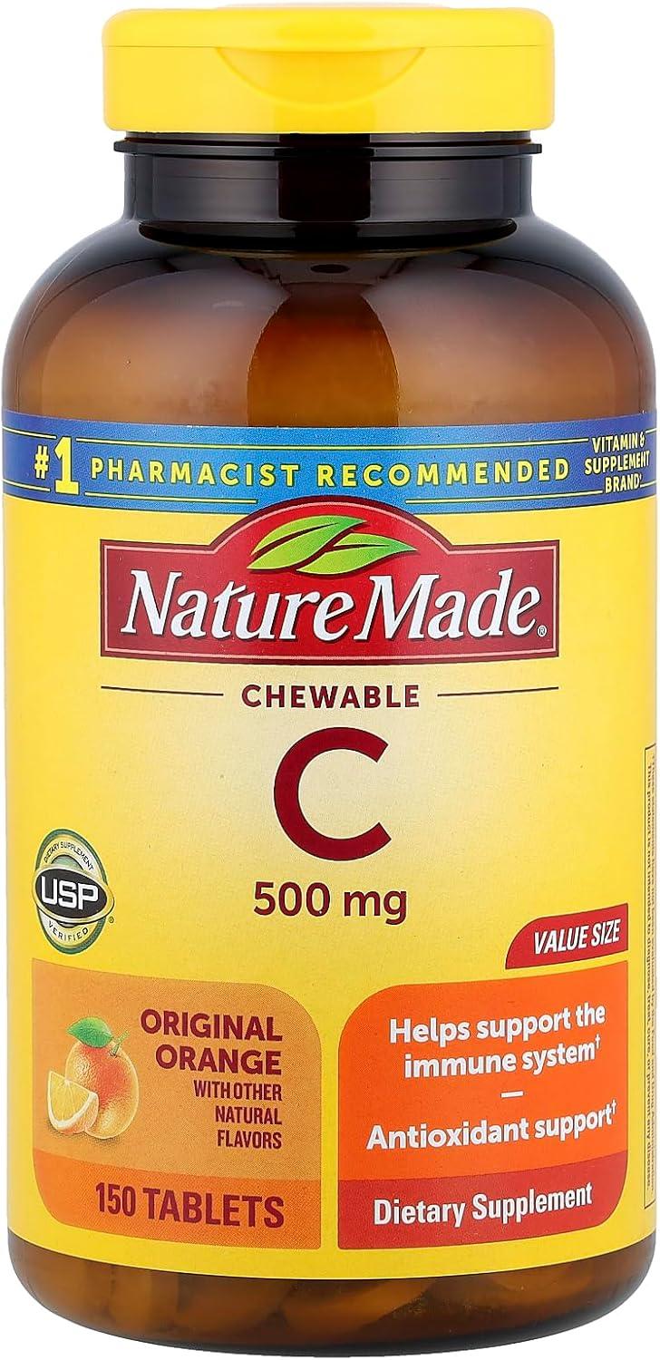 image:imageNature Made Chewable Vitamin C 500 mg Dietary Vitamin C Supplement for Immune Support 150 Tablets 150 Day SupplyOrange