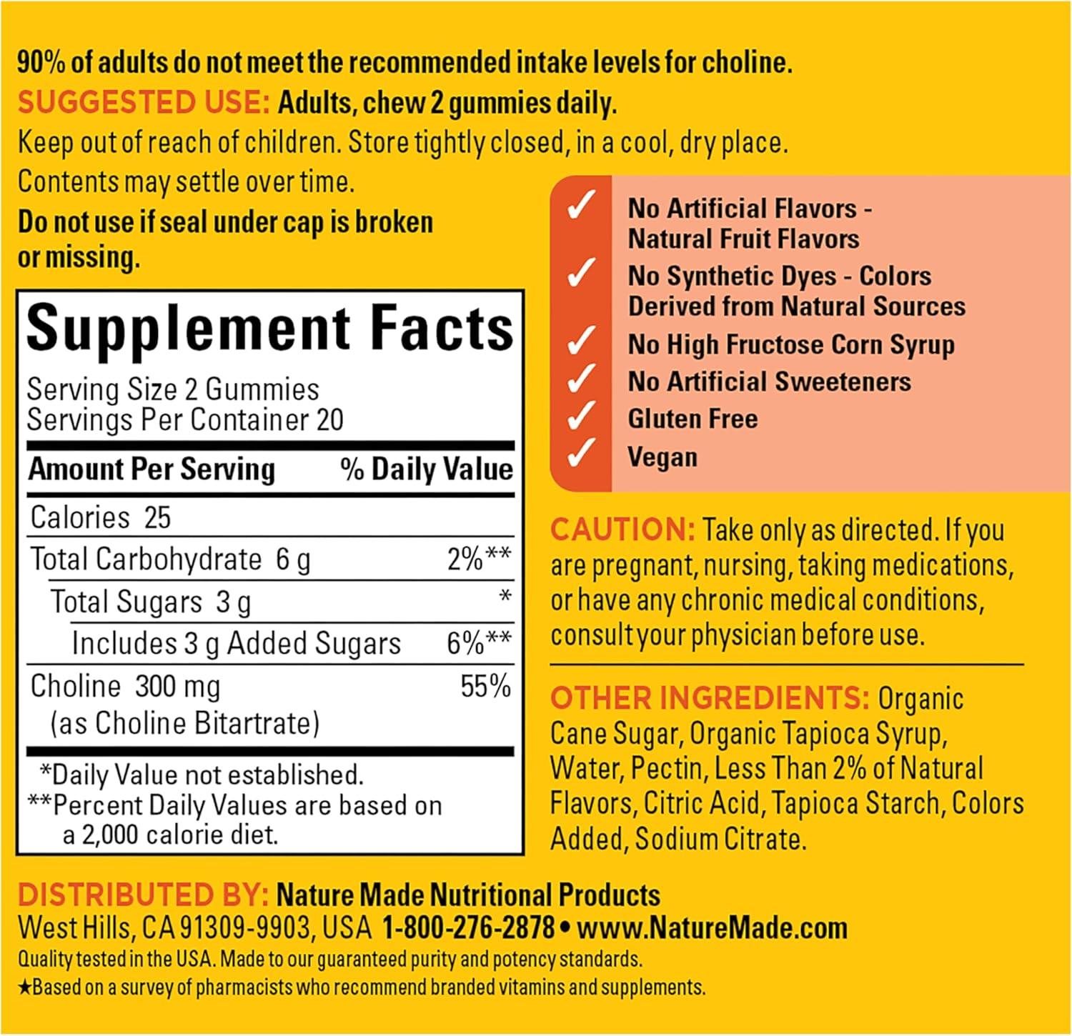 image:imageNature Made Choline Supplements Vegan Gummies Choline Supplement Supports Liver Health Nervous System Function and Brain Health 40 Count 20 Day Supply40 Count Pack of 1