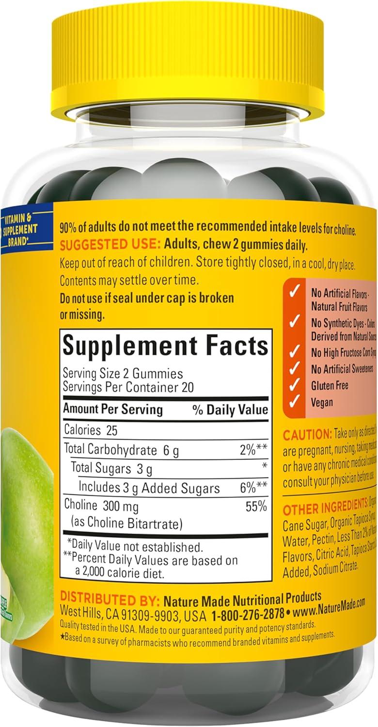 image:imageNature Made Choline Supplements Vegan Gummies Choline Supplement Supports Liver Health Nervous System Function and Brain Health 40 Count 20 Day Supply40 Count Pack of 1