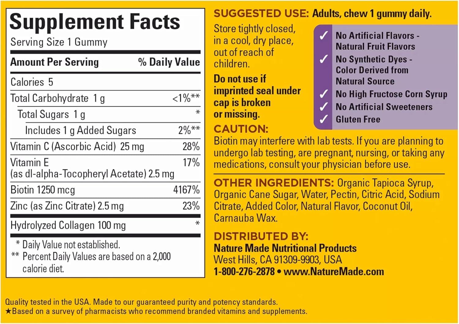 image:imageNature Made Collagen Gummies with Vitamin C Zinc Biotin Hydrolyzed Collagen Peptides for Women and Men Healthy Skin Support Supplement 60 Gummies 60 Day Supply