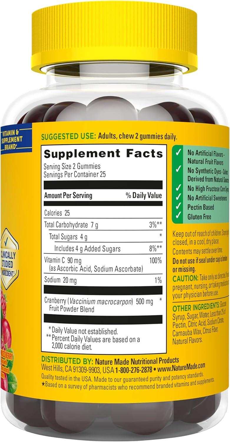 image:imageNature Made Cranberry with Vitamin C Gummies for Adults Urinary Tract Health for Women and Men Cranberry Supplement 50 Gummies 25 Day Supply
