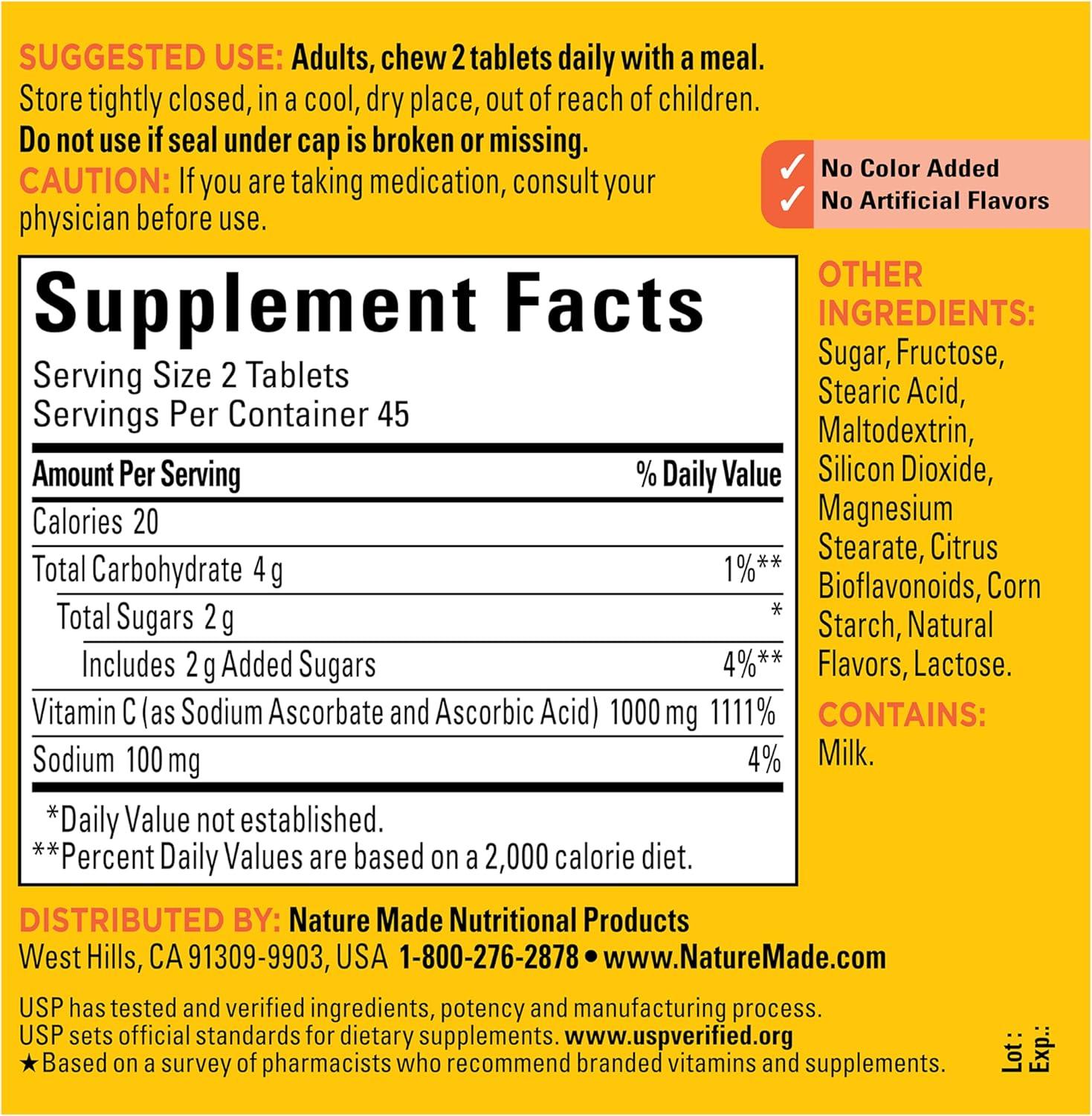 image:imageNature Made Extra Strength Dosage Chewable Vitamin C 1000 mg per serving Vitamin C Chewable Dietary Supplement for Immune Support 90 Tablets 45 Day SupplyOrange