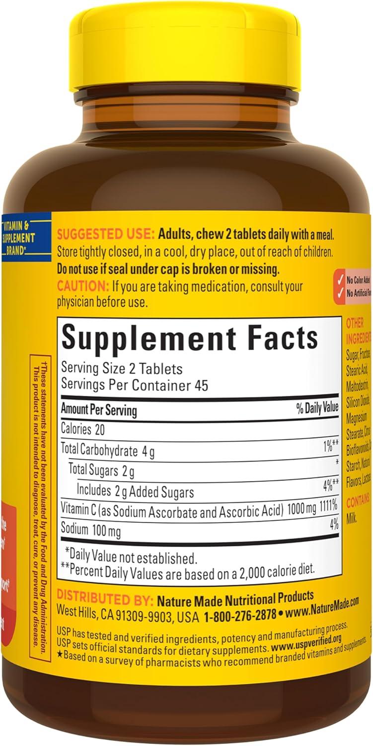 image:imageNature Made Extra Strength Dosage Chewable Vitamin C 1000 mg per serving Vitamin C Chewable Dietary Supplement for Immune Support 90 Tablets 45 Day SupplyOrange