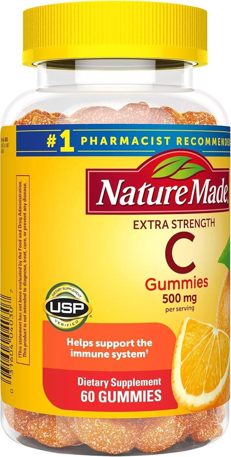 image:imageNature Made Extra Strength Dosage Vitamin C 500 mg per serving Dietary Supplement Vitamin C Gummies for Immune Support 60 Gummies 30 Day SupplyNo Artificial Sweeteners