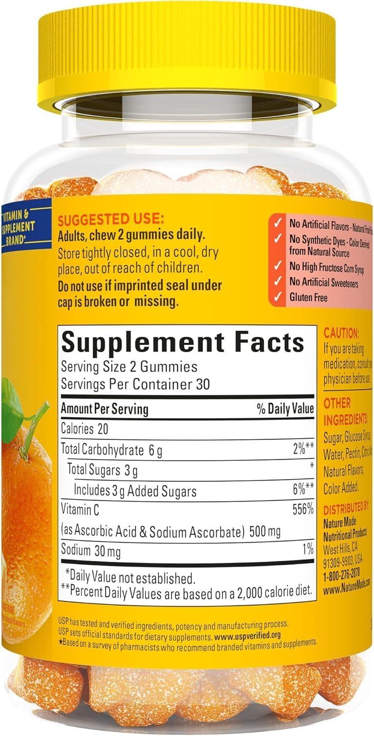 image:imageNature Made Extra Strength Dosage Vitamin C 500 mg per serving Dietary Supplement Vitamin C Gummies for Immune Support 60 Gummies 30 Day SupplyNo Artificial Sweeteners