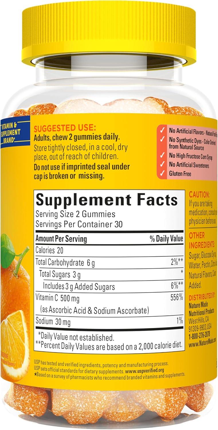 image:imageNature Made Extra Strength Dosage Vitamin C 500 mg per serving Dietary Supplement Vitamin C Gummies for Immune Support 60 Gummies 30 Day SupplyNo Artificial Sweeteners