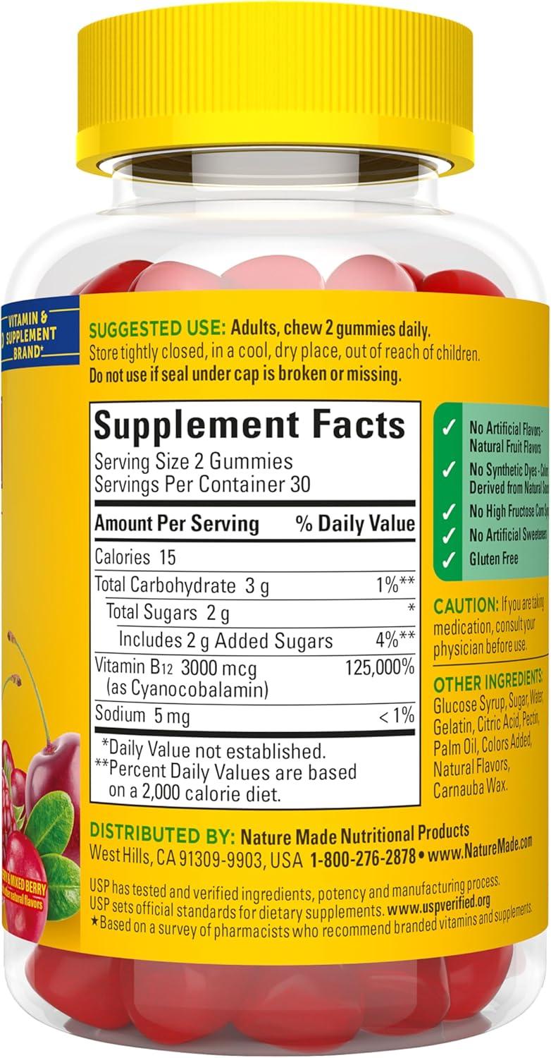 image:imageNature Made Extra Strength Vitamin B12 Gummies 3000 mcg per serving B12 Vitamins for Energy Metabolism Support 60 Gummy Vitamins 30 Day Supply