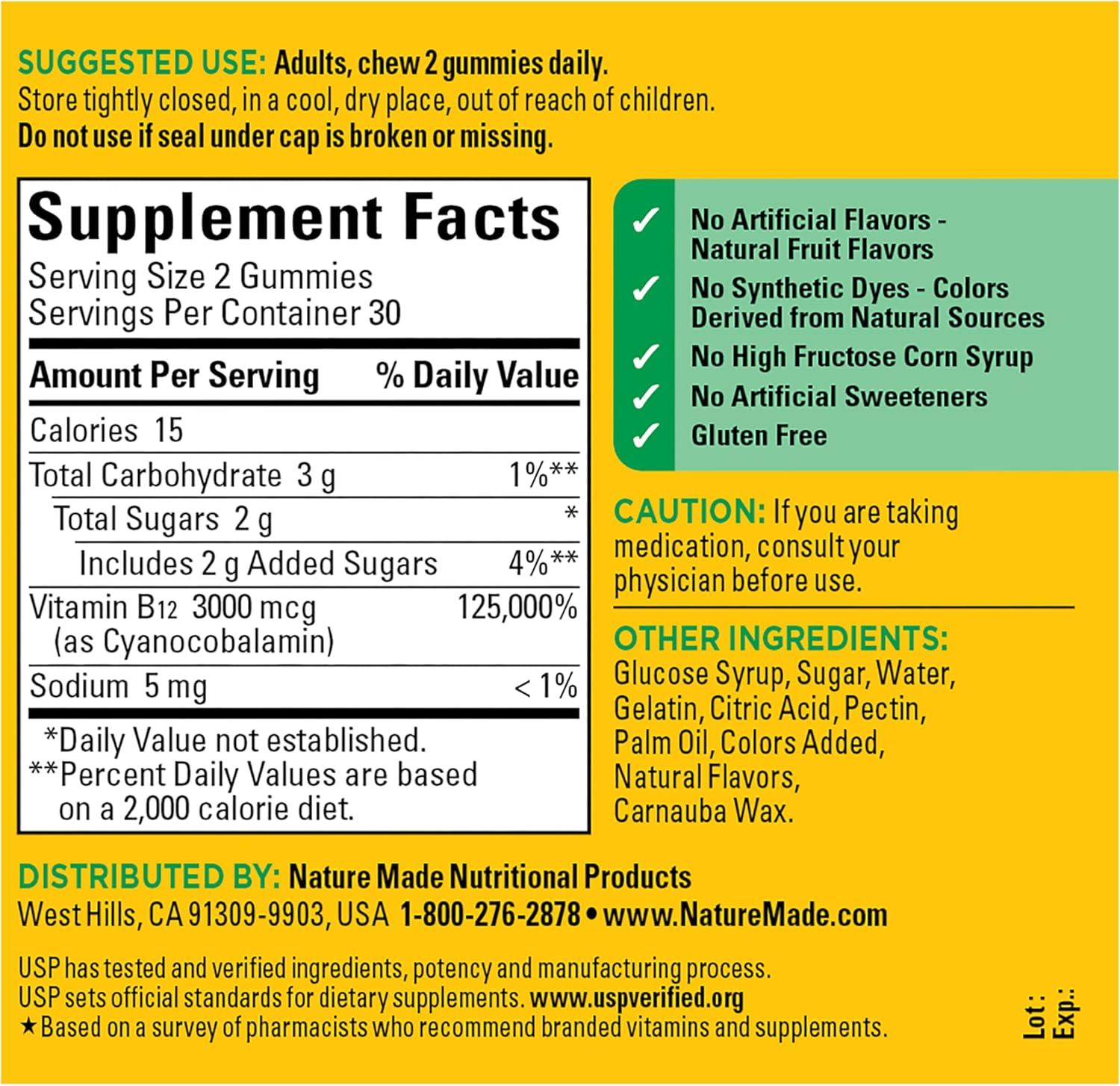 image:imageNature Made Extra Strength Vitamin B12 Gummies 3000 mcg per serving B12 Vitamins for Energy Metabolism Support 60 Gummy Vitamins 30 Day Supply