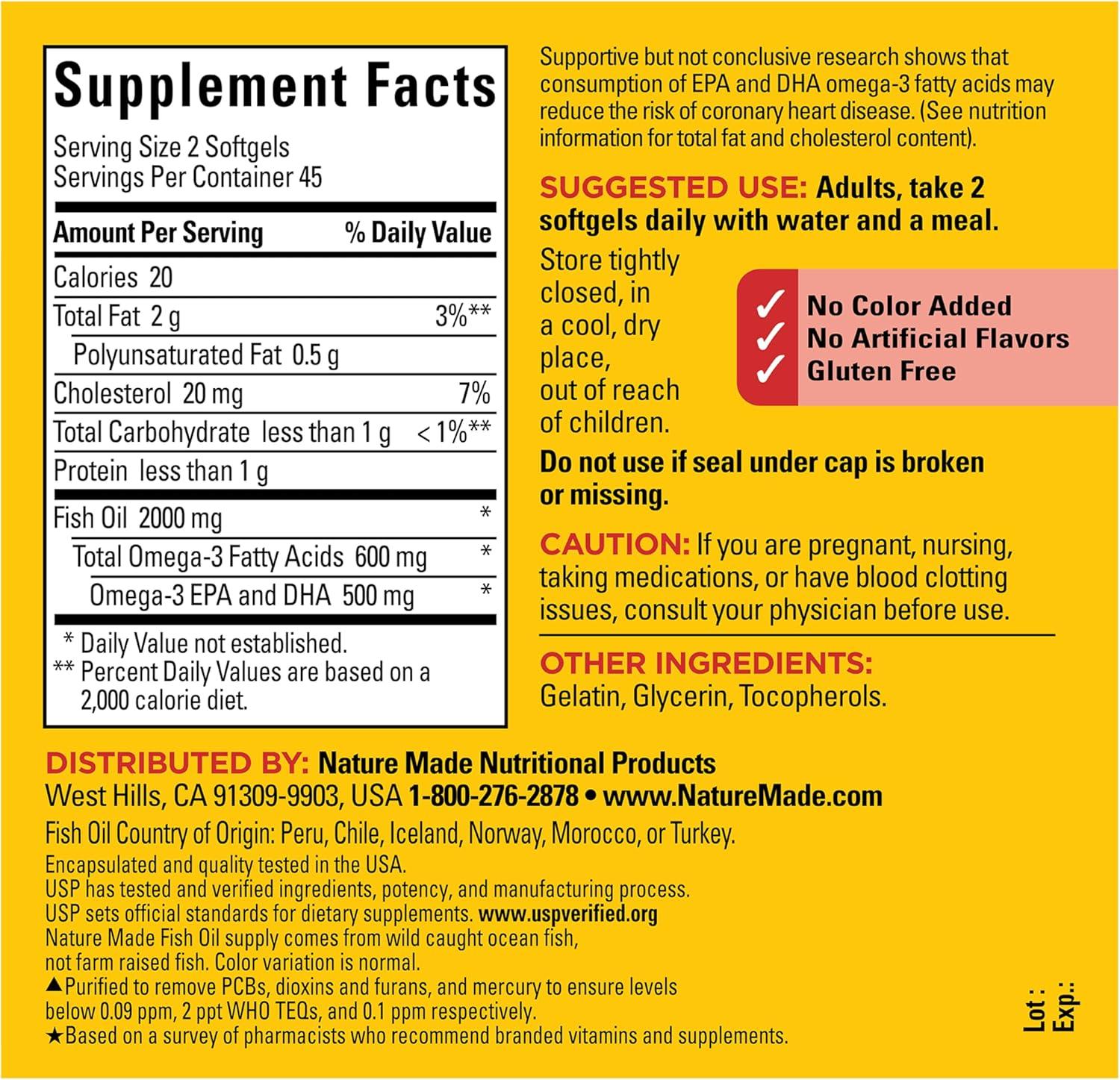 image:imageNature Made Fish Oil Omega 3 Supplements 1000mg Softgels Omega 3 Fish Oil for Healthy Heart Support 250 Softgels 125 Day Supply90 Count Pack of 1