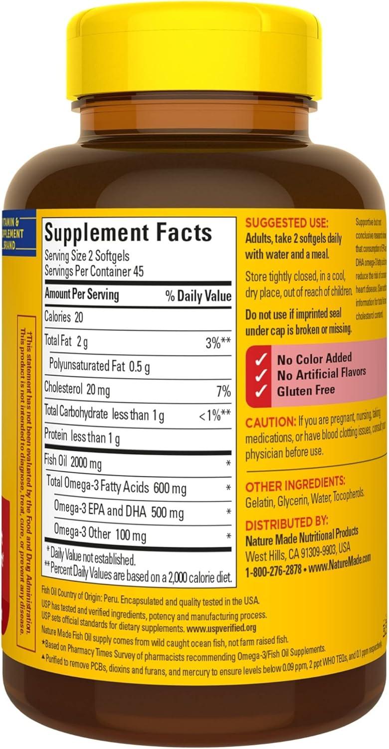 image:imageNature Made Fish Oil Omega 3 Supplements 1000mg Softgels Omega 3 Fish Oil for Healthy Heart Support 250 Softgels 125 Day Supply90 Count Pack of 2