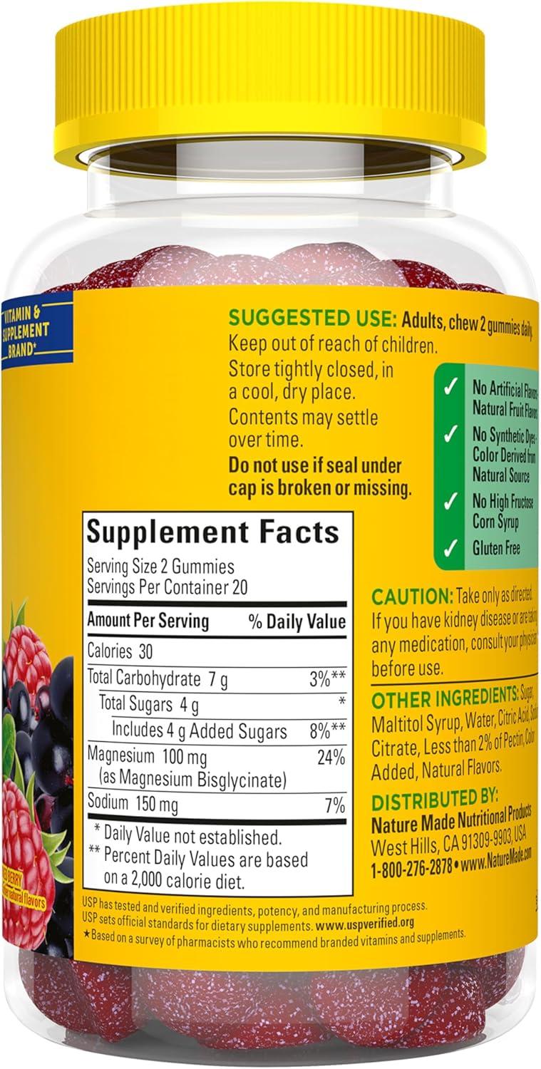 image:imageNature Made High Absorption Magnesium Glycinate Gummies 100 mg per Serving Muscle Nerve Bone and Heart Support Magnesium Supplement 40 Magnesium Gummies 20 Day Supply