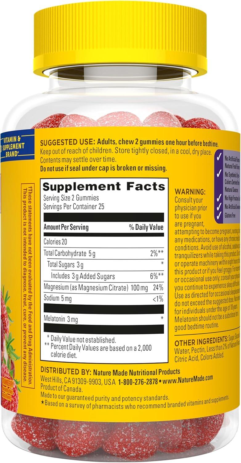 image:imageNature Made Melatonin Magnesium Gummies Sleep and Relax Support Melatonin 3mg NonHabit Forming Sleep Aid Magnesium Citrate 50 Gummies