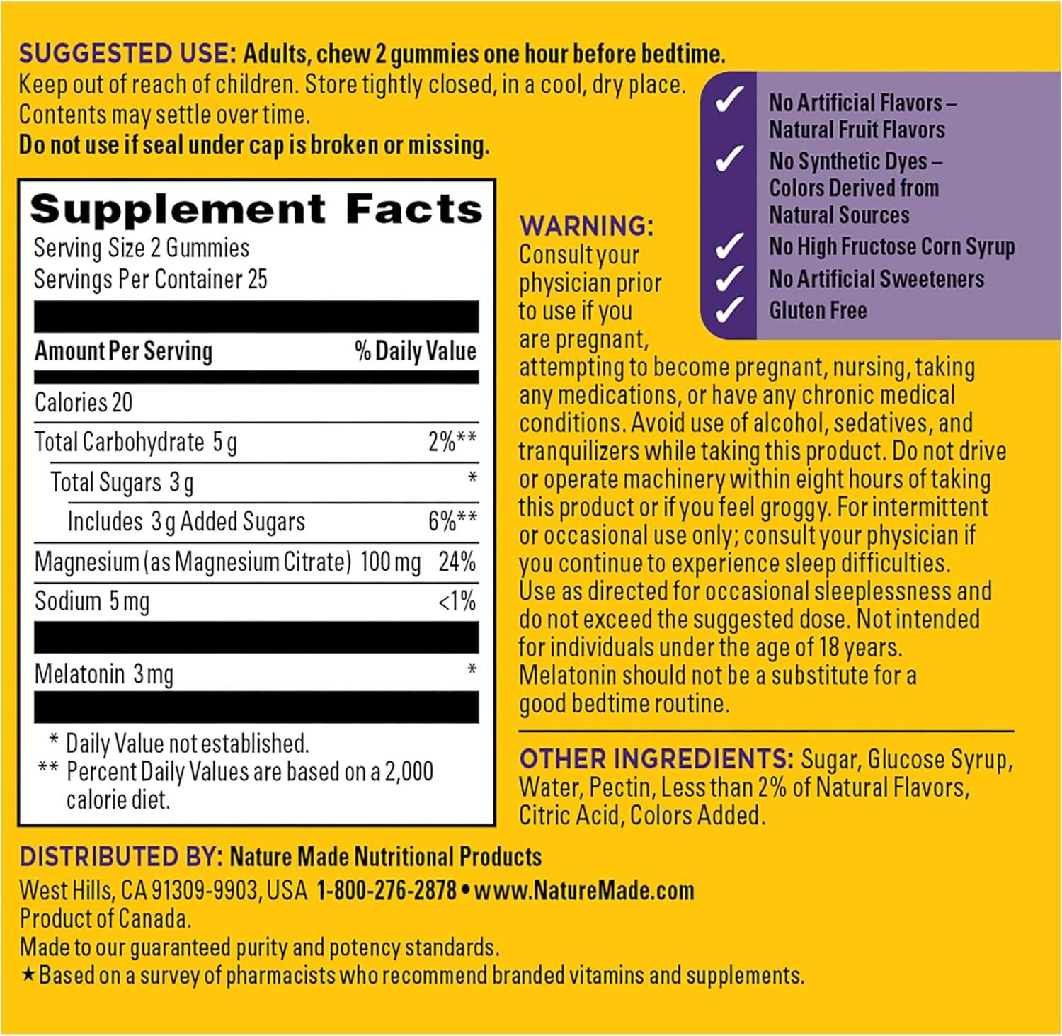 image:imageNature Made Melatonin Magnesium Gummies Sleep and Relax Support Melatonin 3mg NonHabit Forming Sleep Aid Magnesium Citrate 50 Gummies