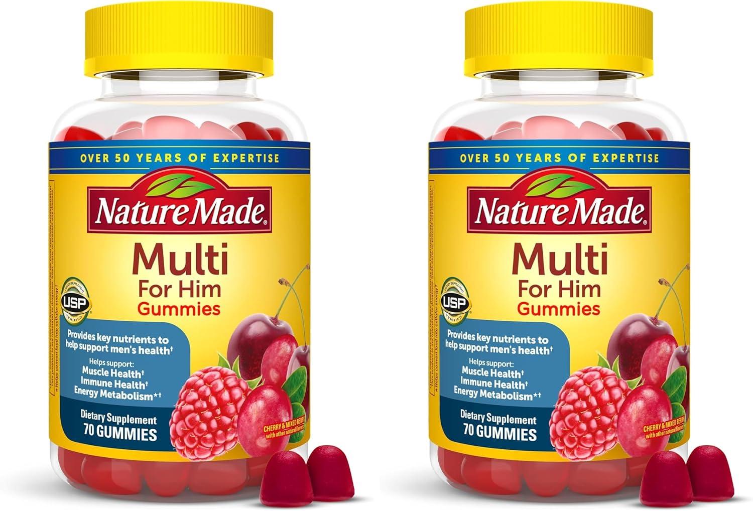 image:imageNature Made Multi for Him Mens Multivitamins Gummies Energy Metabolism Support Multivitamin for Men 70 Gummy Vitamins and Minerals 35 Day SupplyCherry and Mixed Berry