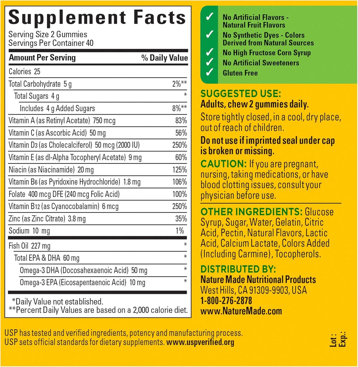 image:imageNature Made Multivitamin Omega3 Multivitamin Gummies for Women and Men Daily Nutritional Support 80 Adult Gummy Vitamins amp Minerals 40 Day SupplyStrawberry Orange Lemon