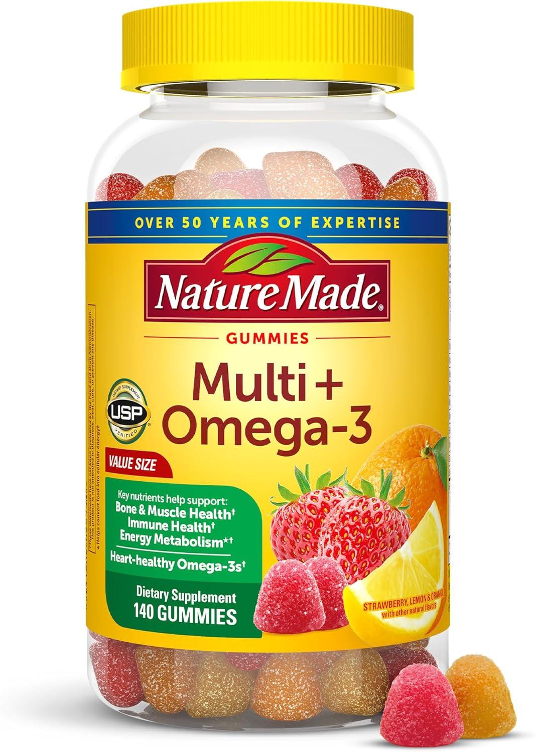 image:imageNature Made Multivitamin Omega3 Multivitamin Gummies for Women and Men Daily Nutritional Support 80 Adult Gummy Vitamins amp Minerals 40 Day SupplyStrawberry Orange Lemon