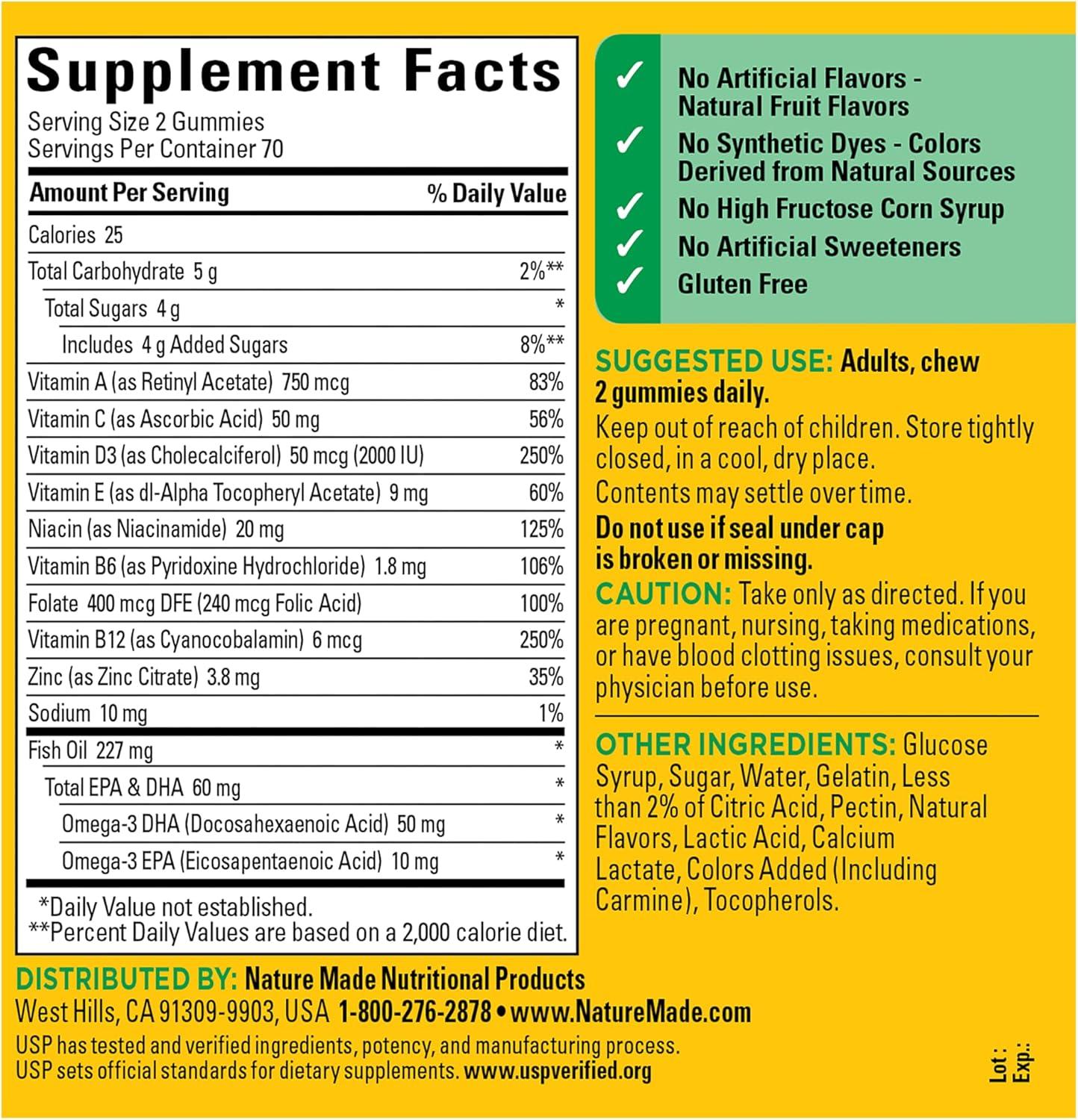 image:imageNature Made Multivitamin Omega3 Multivitamin Gummies for Women and Men Daily Nutritional Support 80 Adult Gummy Vitamins amp Minerals 40 Day SupplyStrawberry Orange Lemon