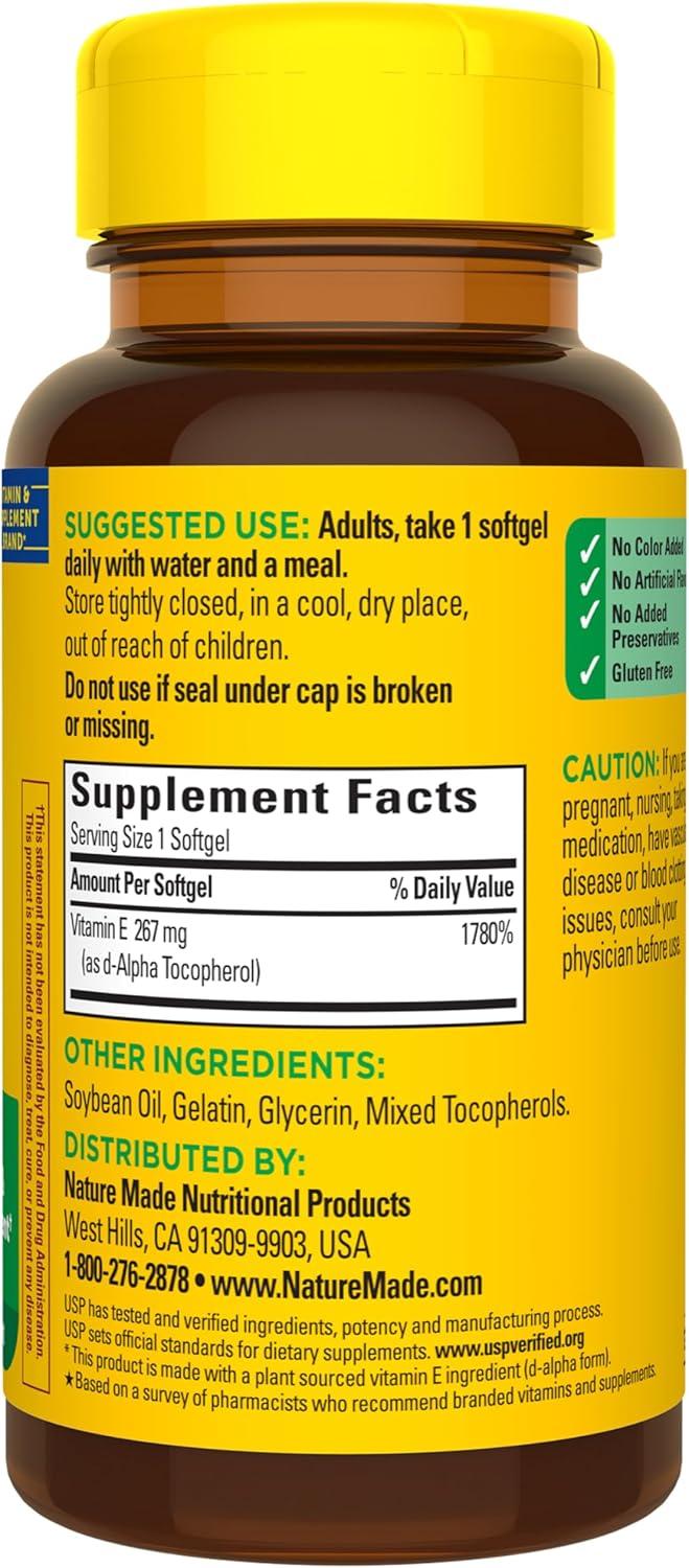image:imageNature Made Plant Sourced Vitamin E 267 mg 400 IU dAlpha Softgels 100 Count for Antioxidant Support Pack of 3100 Count Pack of 1