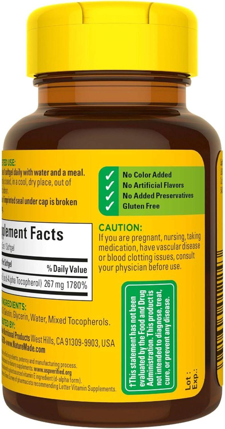 image:imageNature Made Plant Sourced Vitamin E 267 mg 400 IU dAlpha Softgels 100 Count for Antioxidant Support Pack of 3100 Count Pack of 3
