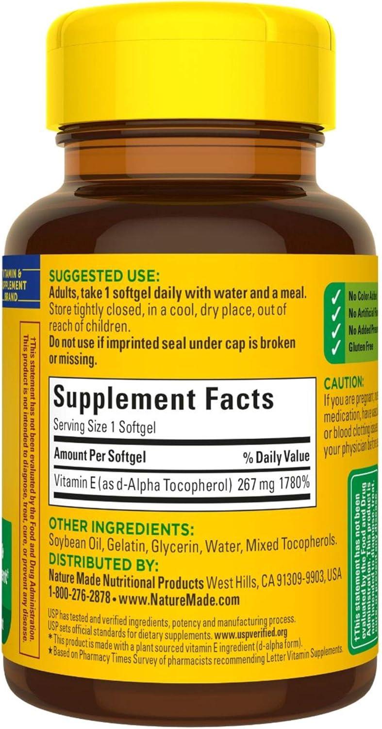 image:imageNature Made Plant Sourced Vitamin E 267 mg 400 IU dAlpha Softgels 100 Count for Antioxidant Support Pack of 3100 Count Pack of 3