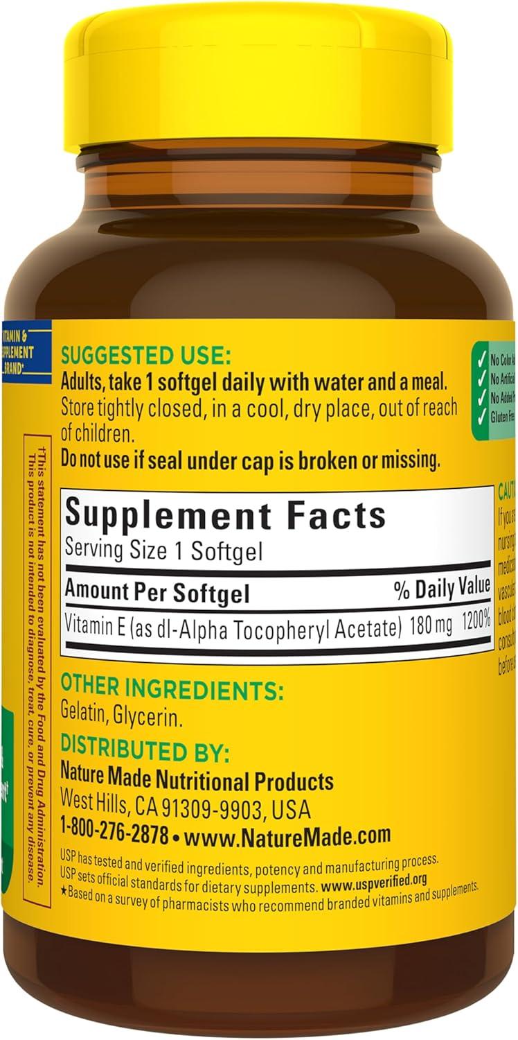 image:imageNature Made Plant Sourced Vitamin E 267 mg 400 IU dAlpha Softgels 100 Count for Antioxidant Support Pack of 3180 Count Pack of 1