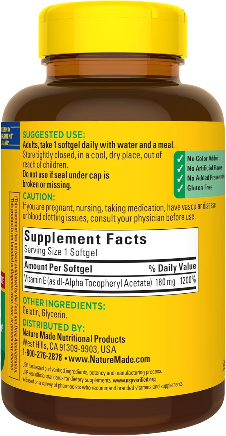 image:imageNature Made Plant Sourced Vitamin E 267 mg 400 IU dAlpha Softgels 100 Count for Antioxidant Support Pack of 3300 Count Pack of 1