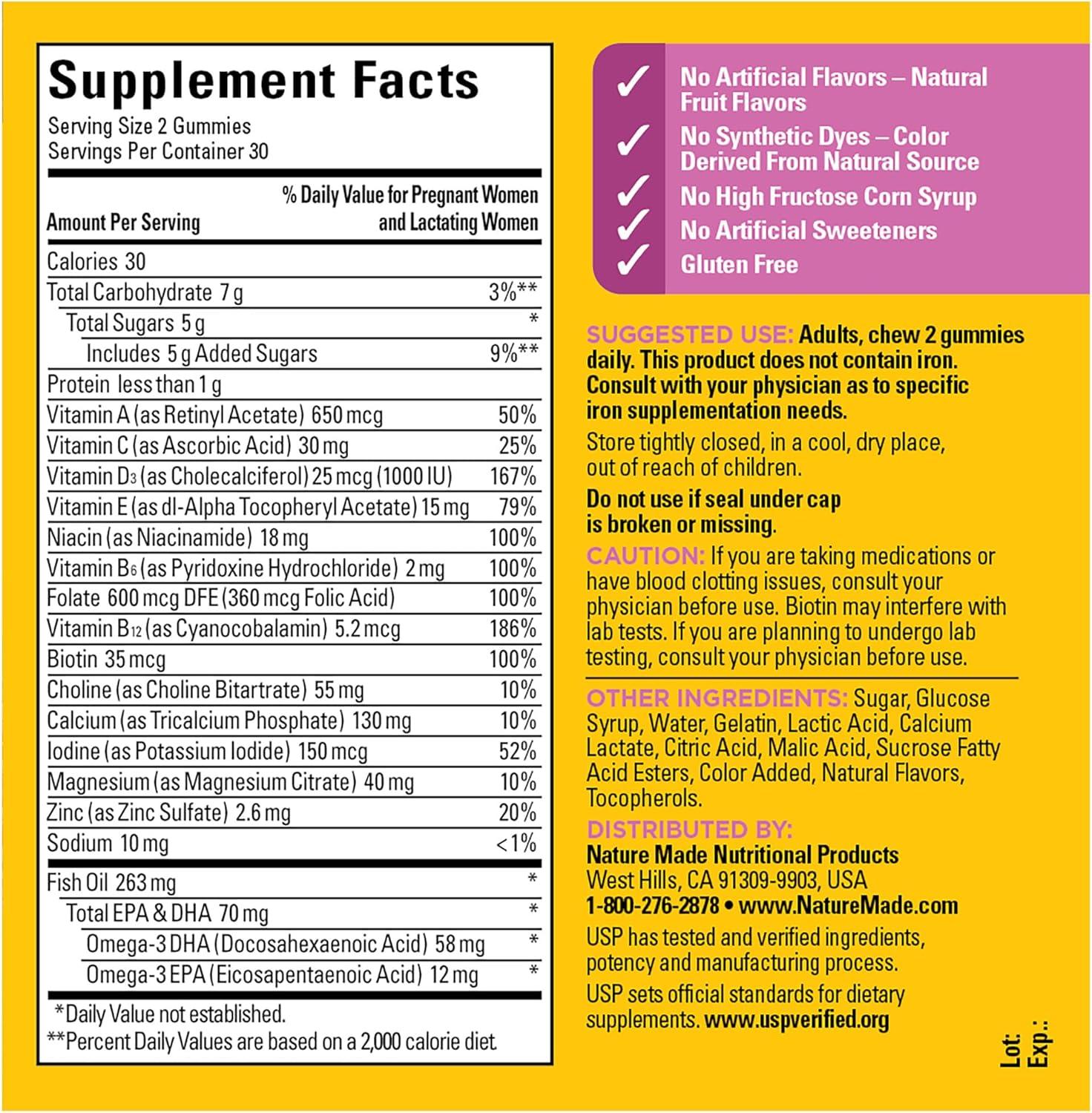 image:imageNature Made Prenatal Gummies with DHA and Folic Acid Prenatal Vitamins for Women for Daily Nutritional Support 60 Gummies 30 Day Supply60 Count Pack of 1