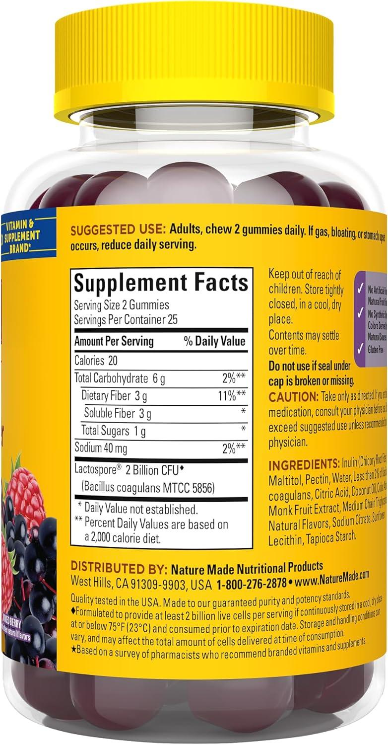 image:imageNature Made Probiotic Prebiotic Fiber Gummies for Daily Gut Health Fiber Supplement with Probiotics for Digestive Health Support 50 Gummies 25 Day Supply50 Count Pack of 2