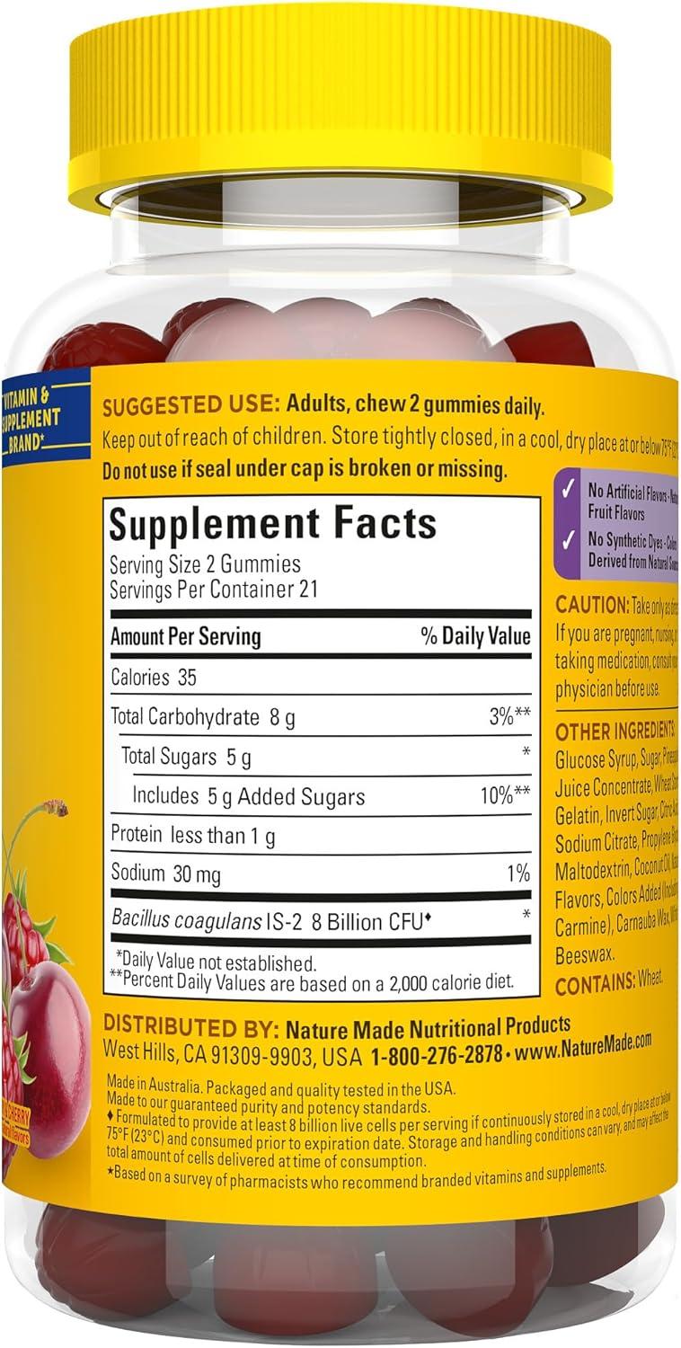image:imageNature Made Probiotics Extra Strength Dosage Probiotics for Women and Men 8 Billion CFU per 2 Gummies 42 Probiotic Gummies 21 Day SupplyRaspberry Cherry