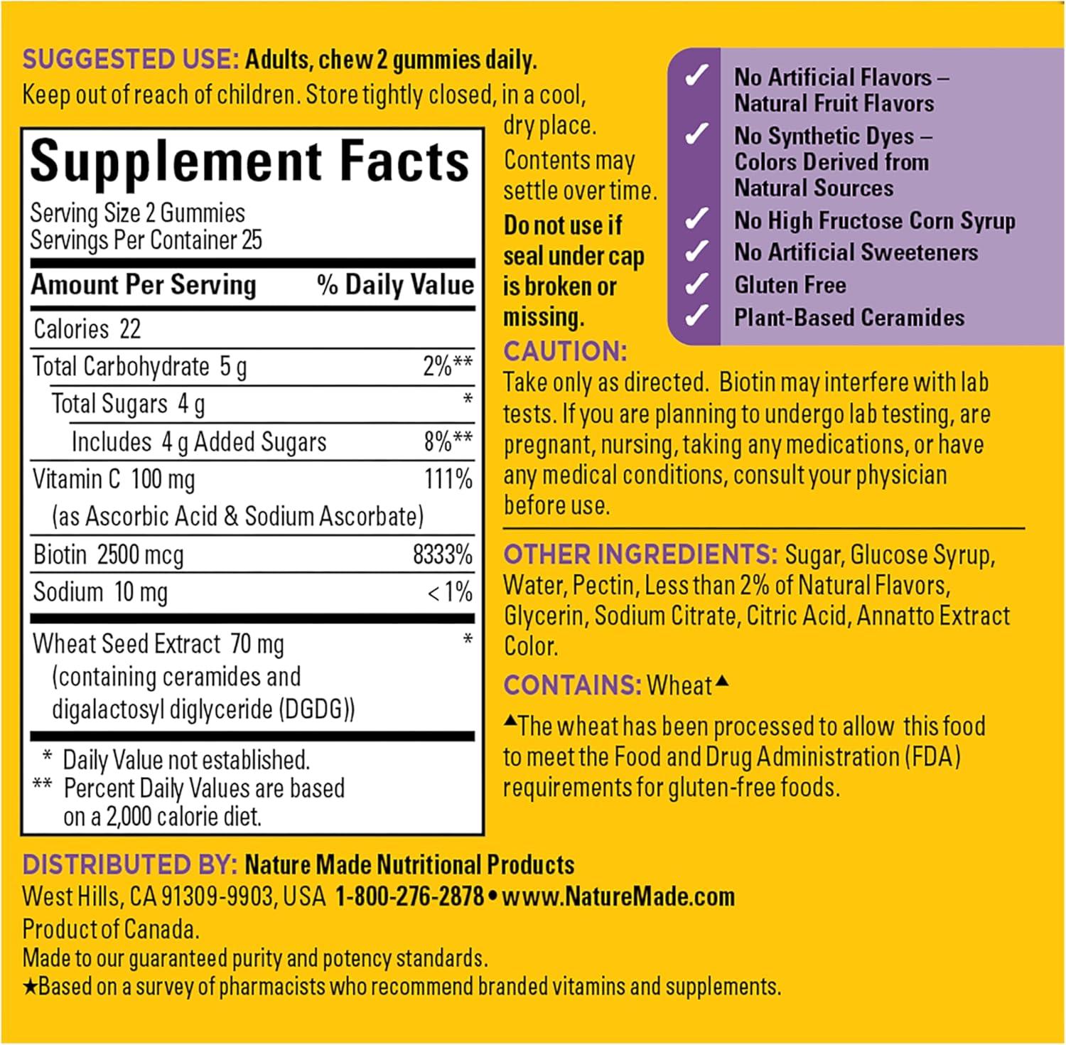 image:imageNature Made Skin Hydration Gummies Plus PlantSourced Ceramides Support Healthy Skin As You Age with Biotin amp Vitamin C 50 Gummies 25 Day Supply