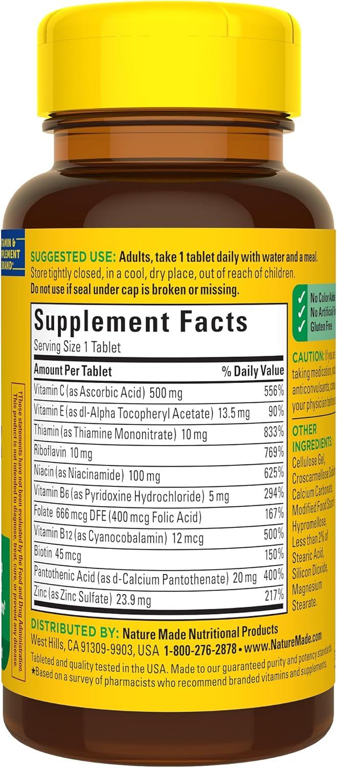 image:imageNature Made Stress B Complex with Vitamin C and Zinc B Complex Vitamins for Women and Men Immune Support 75 Tablets 75 Day SupplyUnflavored