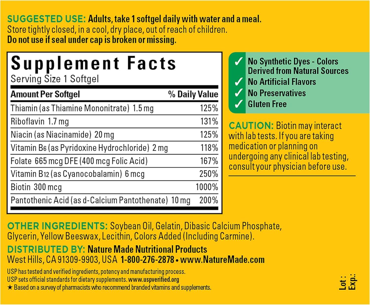 image:imageNature Made Super B Complex Vitamins for Women and Men Dietary Supplement for Energy Metabolism Support Super Vitamin B Complex 160 Softgels 160 Day SupplyUnflavored