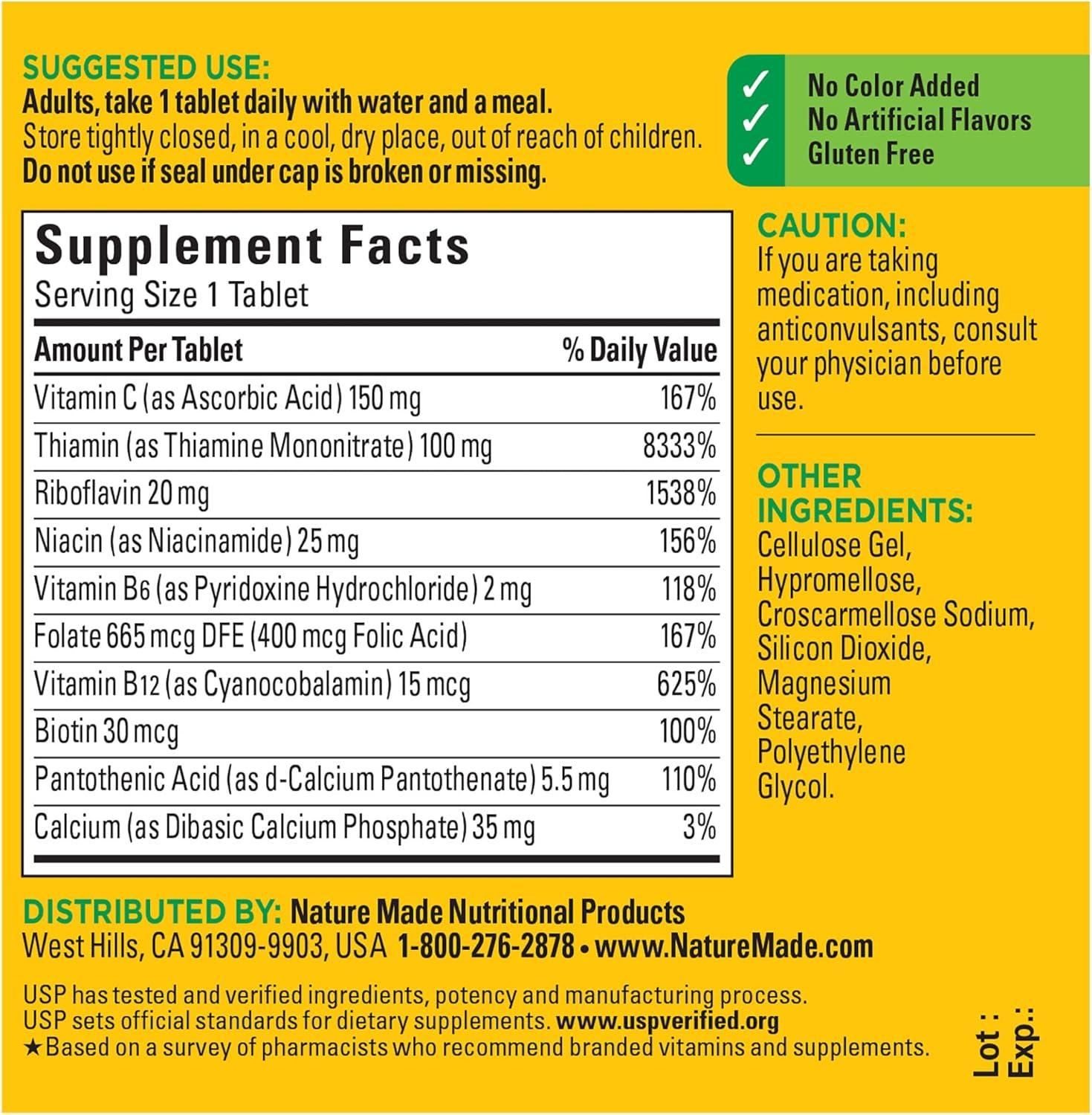 image:imageNature Made Super B Complex with Vitamin C amp Folic Acid B Complex Vitamins for Women and Men Dietary Supplement for Immune Support 140 Tablets 140 Day Supply60 Count Pack of 1