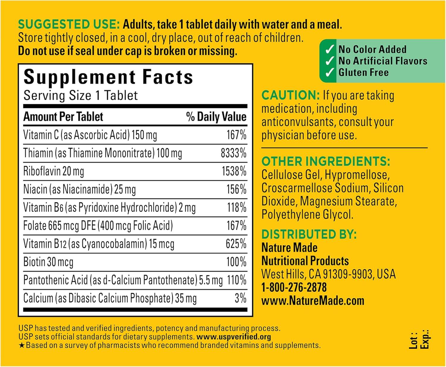 image:imageNature Made Super B Complex with Vitamin C amp Folic Acid B Complex Vitamins for Women and Men Dietary Supplement for Immune Support 140 Tablets 140 Day Supply140 Count Pack of 1