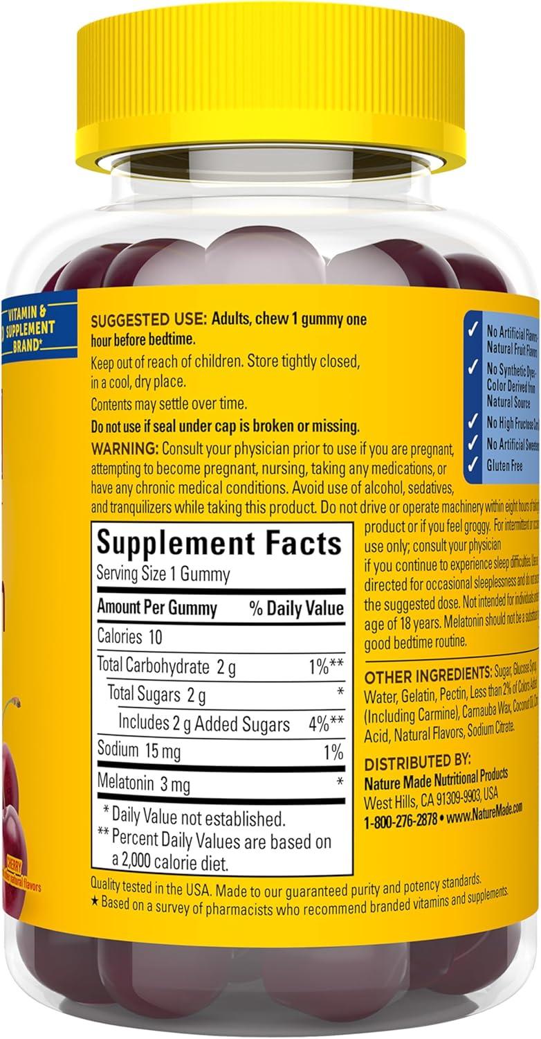 image:imageNature Made Time Release Melatonin 3mg Gummies 100 Drug Free Sleep Aid for Adults 60 Melatonin Gummies 60 Day Supply60 Count Pack of 1