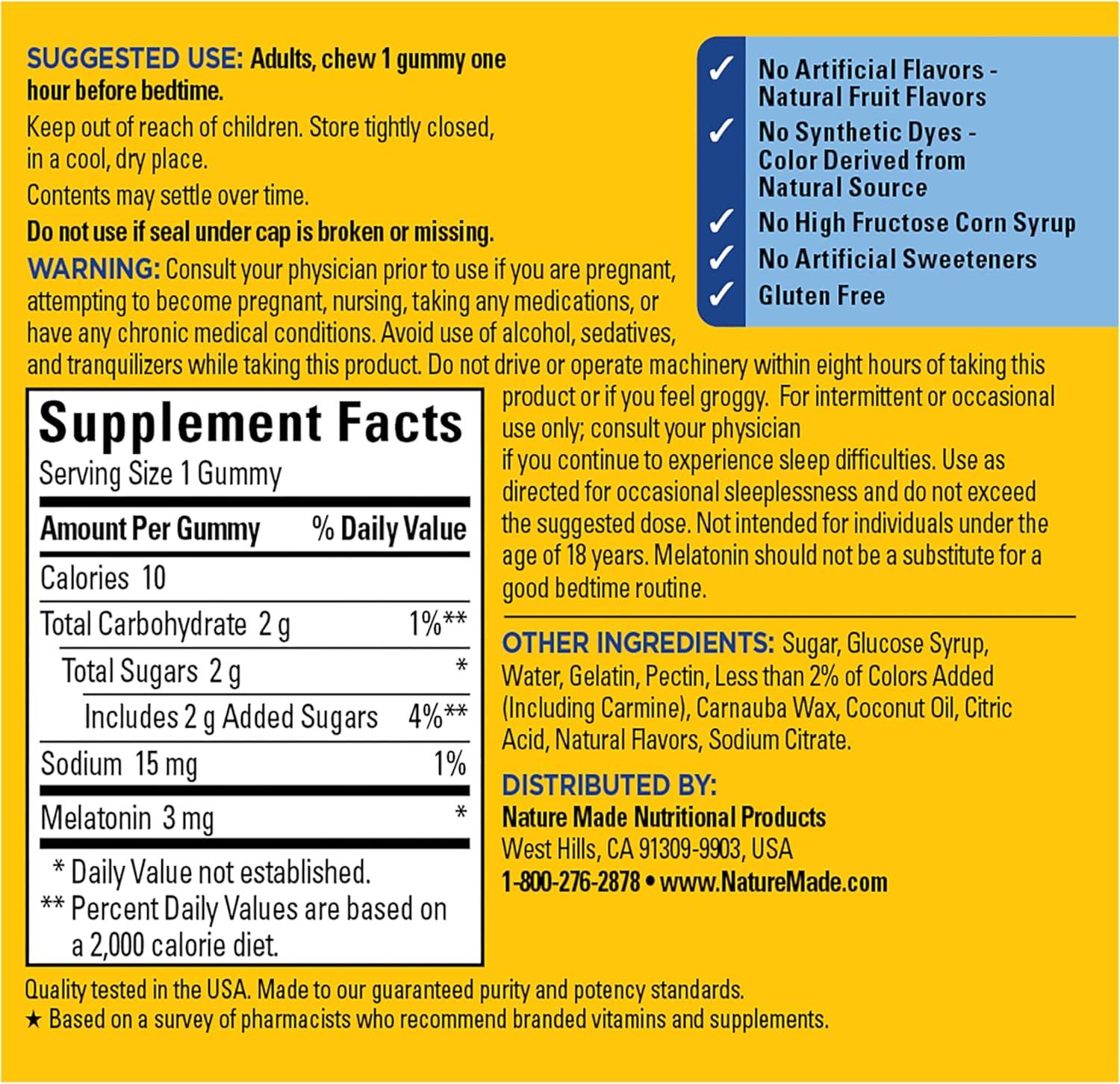 image:imageNature Made Time Release Melatonin 3mg Gummies 100 Drug Free Sleep Aid for Adults 60 Melatonin Gummies 60 Day Supply60 Count Pack of 1
