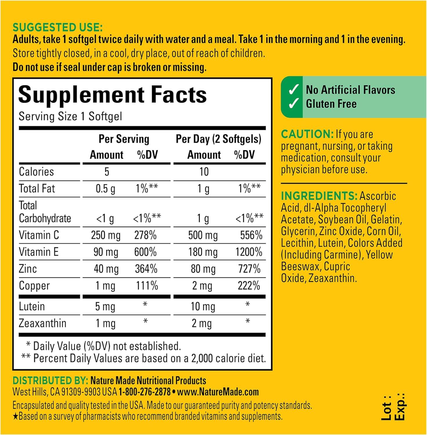image:imageNature Made Vision Based on the AREDS 2 Formula Eye Vitamins with Lutein amp Zeaxanthin Vitamin C Vitamin E Zinc and Copper for Healthy Vision and Eye Function Support 60 Softgels 30 Day Supply