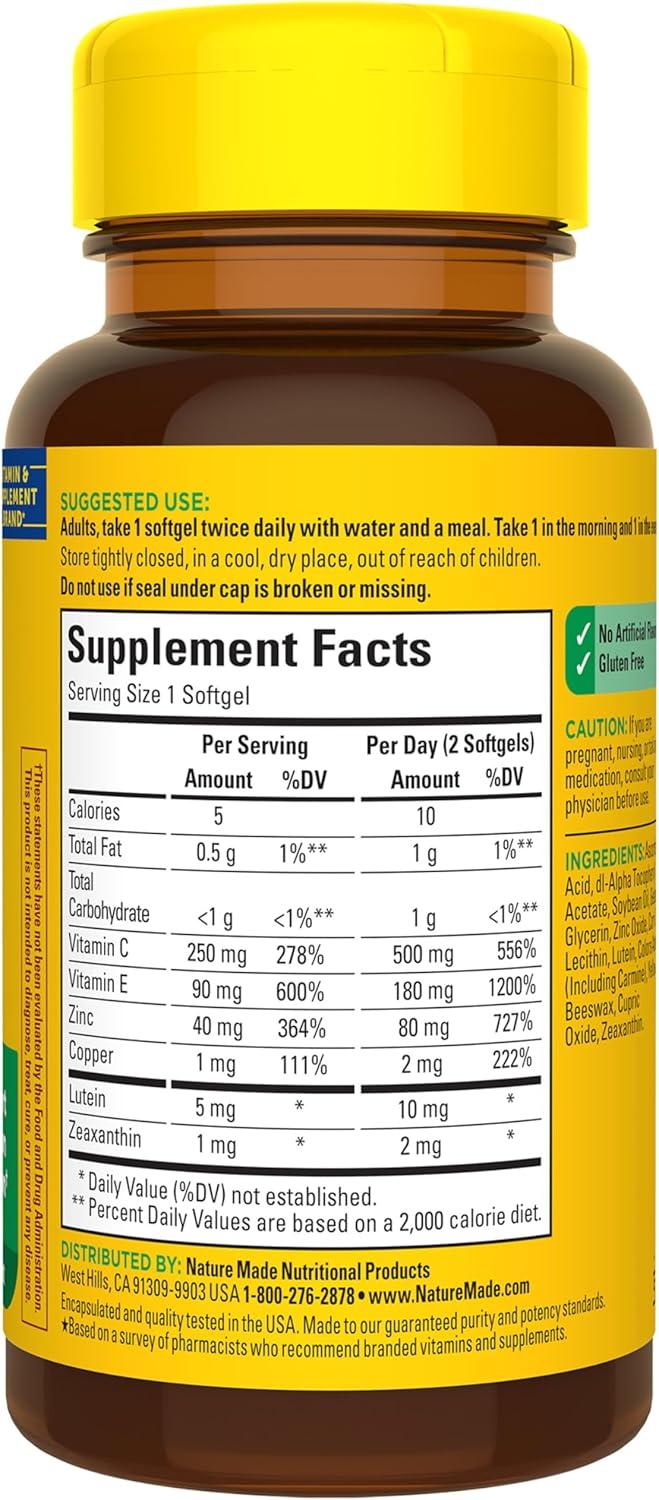 image:imageNature Made Vision Based on the AREDS 2 Formula Eye Vitamins with Lutein amp Zeaxanthin Vitamin C Vitamin E Zinc and Copper for Healthy Vision and Eye Function Support 60 Softgels 30 Day Supply