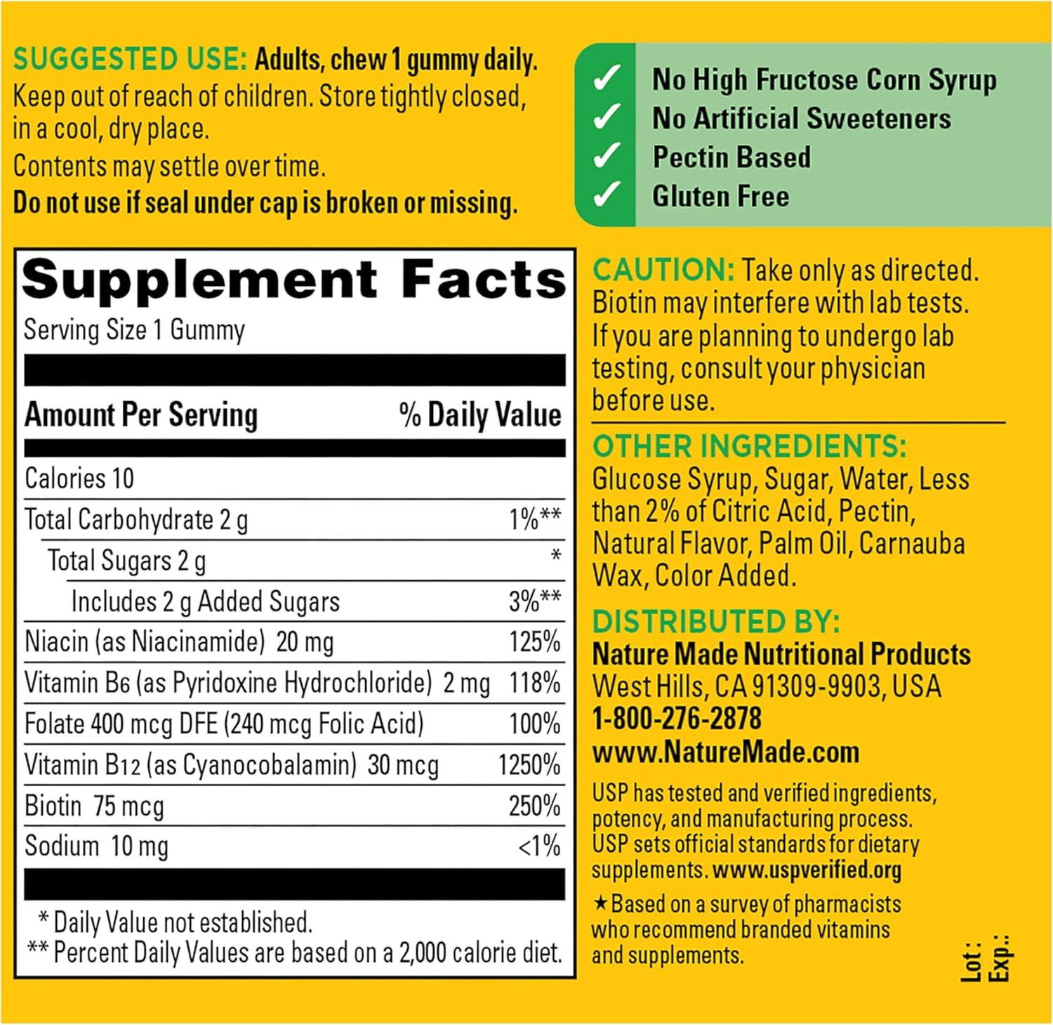 image:imageNature Made Vitamin B Complex Gummies 5 B Vitamins for Energy and Brain Support 60 Pectin Based Gummies 60 Day Supply