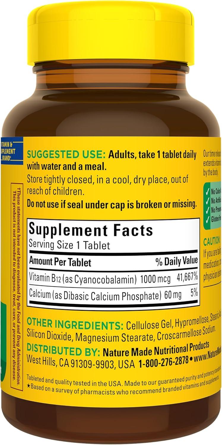 image:imageNature Made Vitamin B12 1000 mcg B12 Vitamins Dietary Supplement for Energy Metabolism Support 75 Time Release Tablets 75 Day SupplyUnflavored