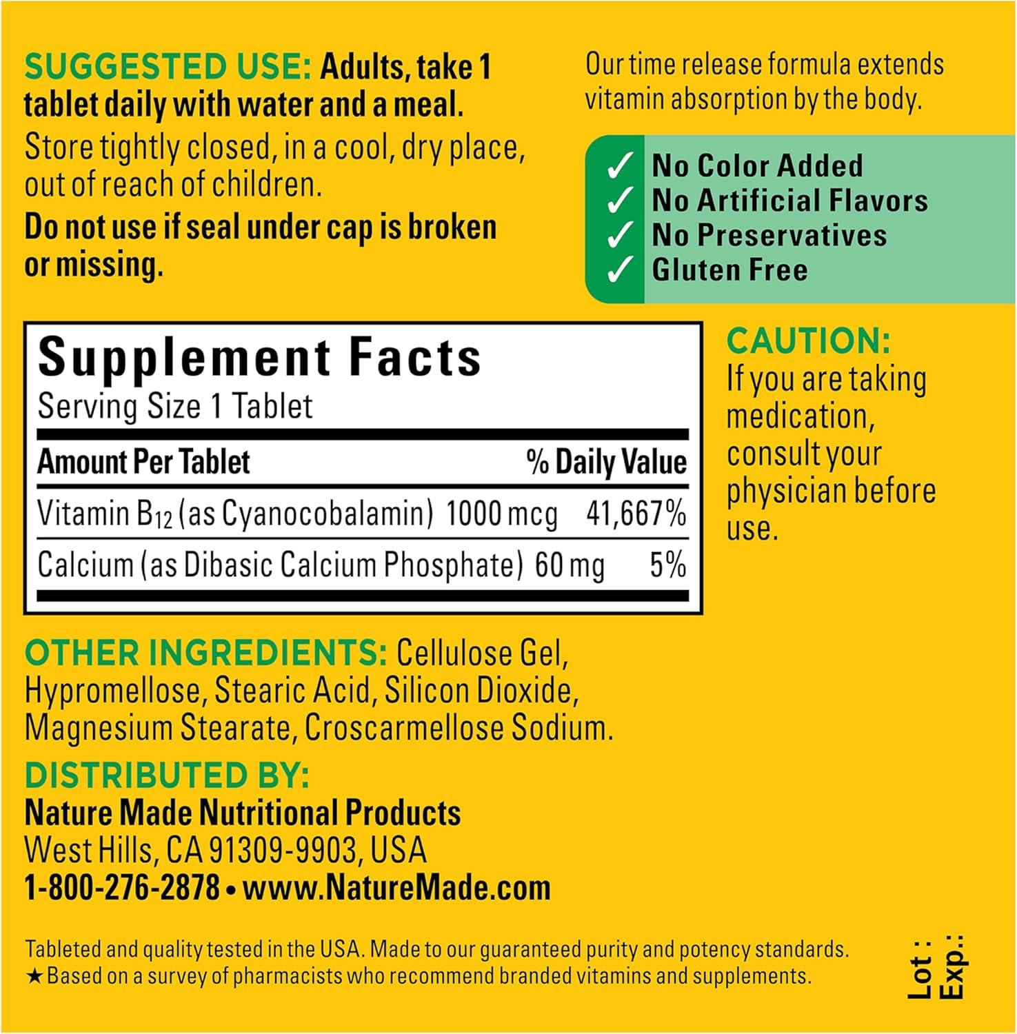 image:imageNature Made Vitamin B12 1000 mcg B12 Vitamins Dietary Supplement for Energy Metabolism Support 75 Time Release Tablets 75 Day SupplyUnflavored