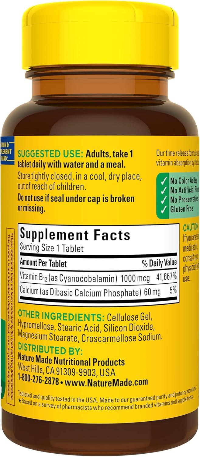 image:imageNature Made Vitamin B12 1000 mcg B12 Vitamins Dietary Supplement for Energy Metabolism Support 75 Time Release Tablets 75 Day SupplyUnflavored