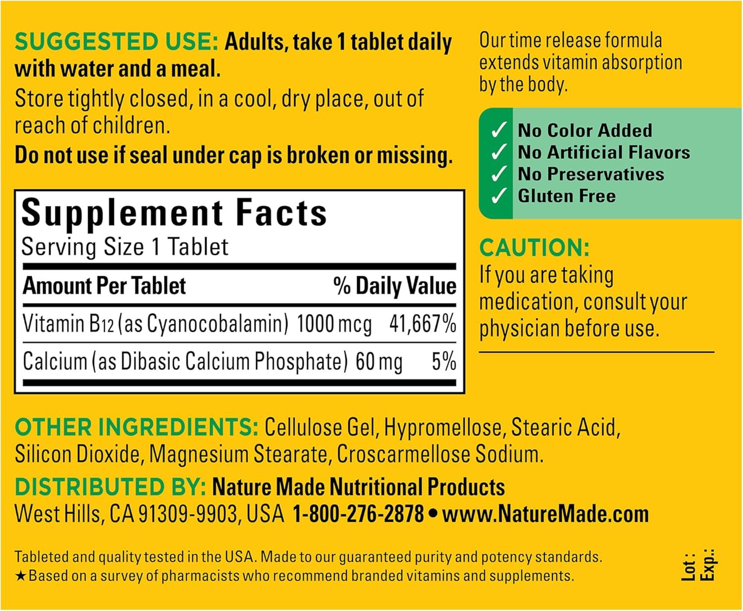 image:imageNature Made Vitamin B12 1000 mcg B12 Vitamins Dietary Supplement for Energy Metabolism Support 75 Time Release Tablets 75 Day SupplyUnflavored