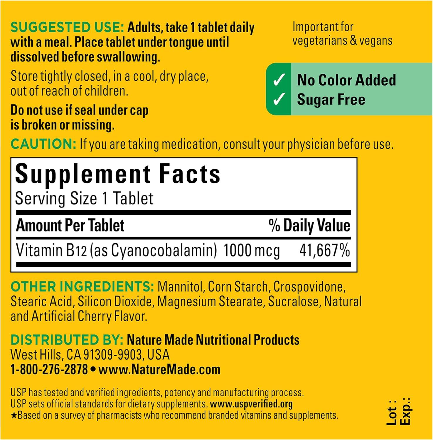 image:imageNature Made Vitamin B12 1000 mcg Easy to Take Vitamin B12 Sublingual Tablets for Energy Metabolism Support 150 Sugar Free Fast Dissolve Tablets 150 Day SupplyCherry