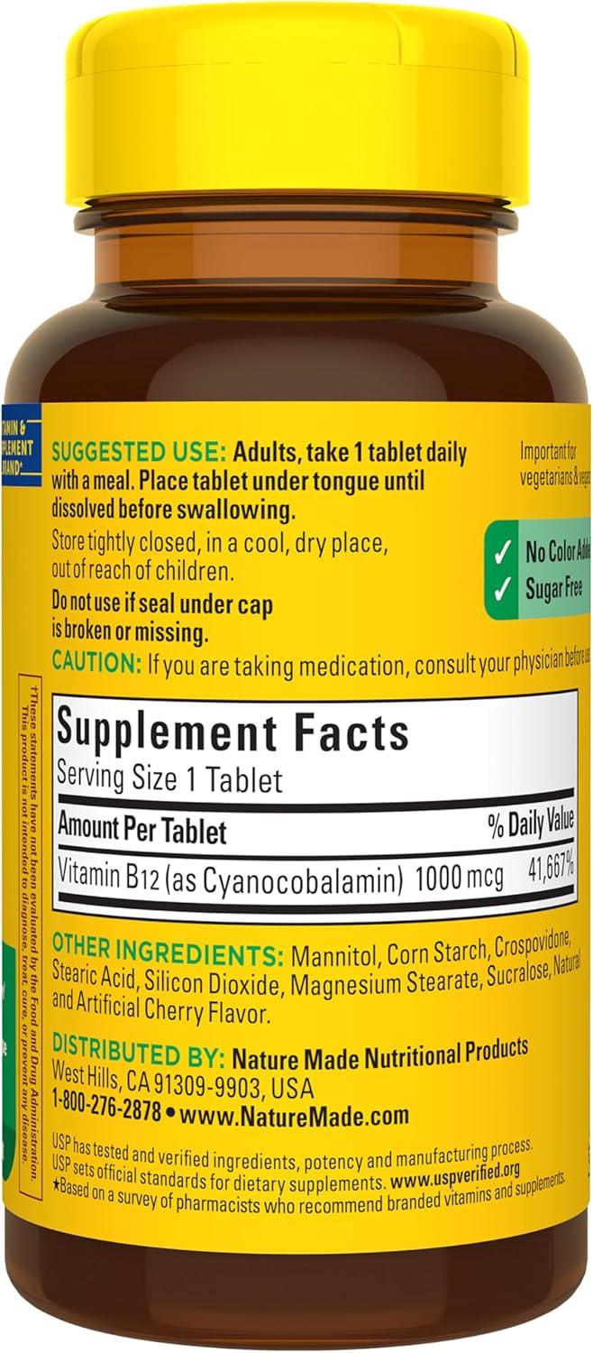 image:imageNature Made Vitamin B12 1000 mcg Easy to Take Vitamin B12 Sublingual Tablets for Energy Metabolism Support 150 Sugar Free Fast Dissolve Tablets 150 Day SupplyCherry