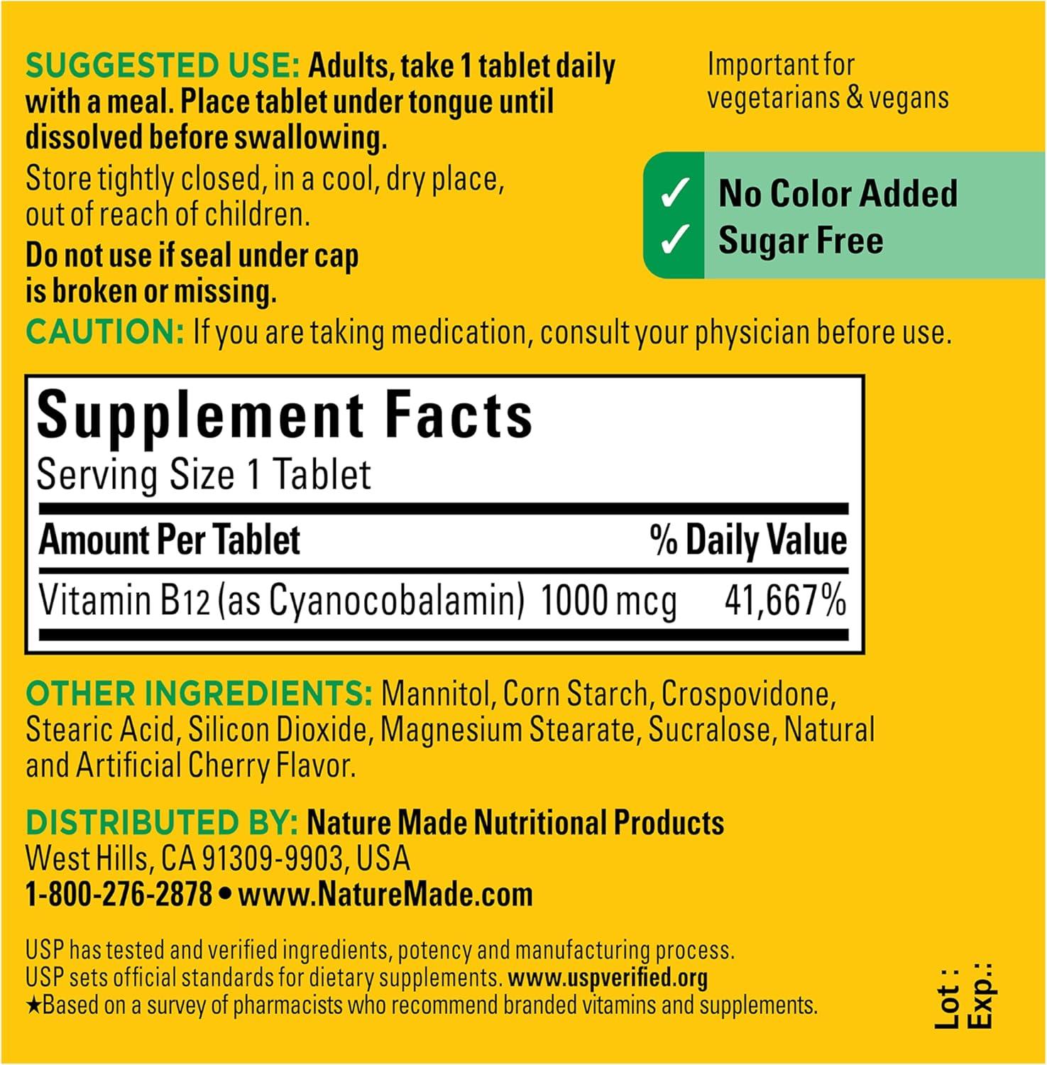image:imageNature Made Vitamin B12 1000 mcg Easy to Take Vitamin B12 Sublingual Tablets for Energy Metabolism Support 150 Sugar Free Fast Dissolve Tablets 150 Day SupplyCherry
